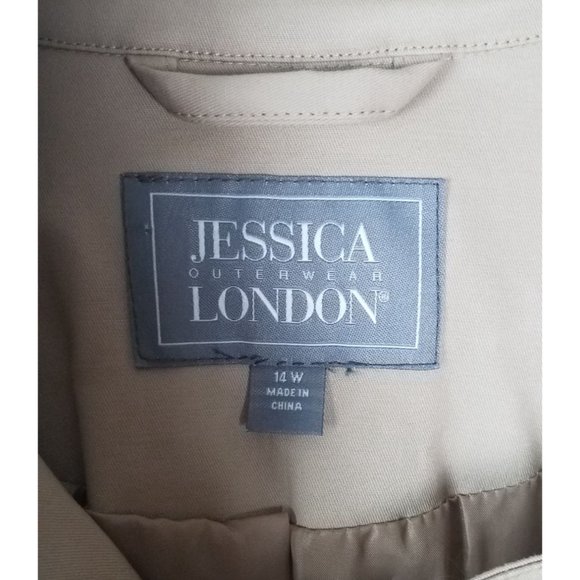 Jessica London Outerwear Sz. 14W Double Breasted Long Trench Coat in Khaki - Picture 3 of 12